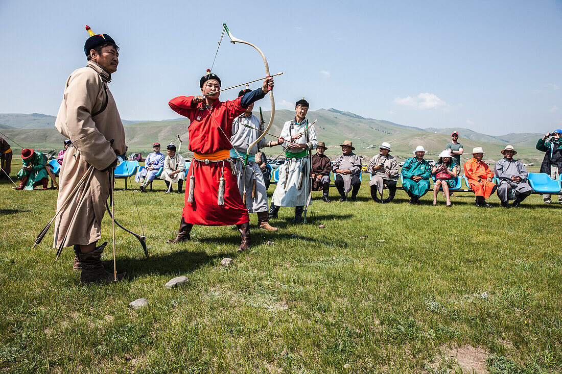 Archery at Naadam Festival, Mongolia, Central Asia, Asia