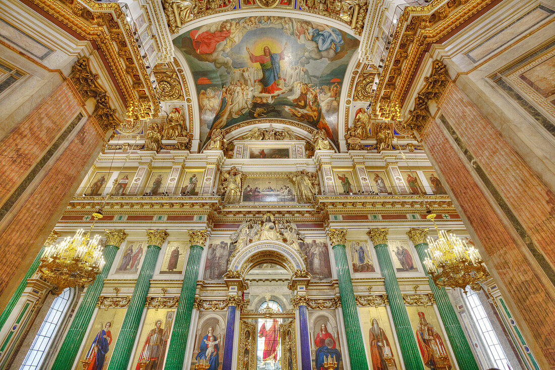 Interior walls and ceiling, St. Isaac's Cathedral, UNESCO World Heritage Site, St. Petersburg, Russia, Europe