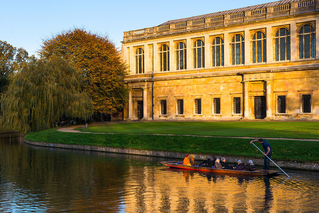 Punting on River Cam with Trinity College's Wren Library, Cambridge University, Cambridge, Cambridgeshire, England, United Kingdom, Europe