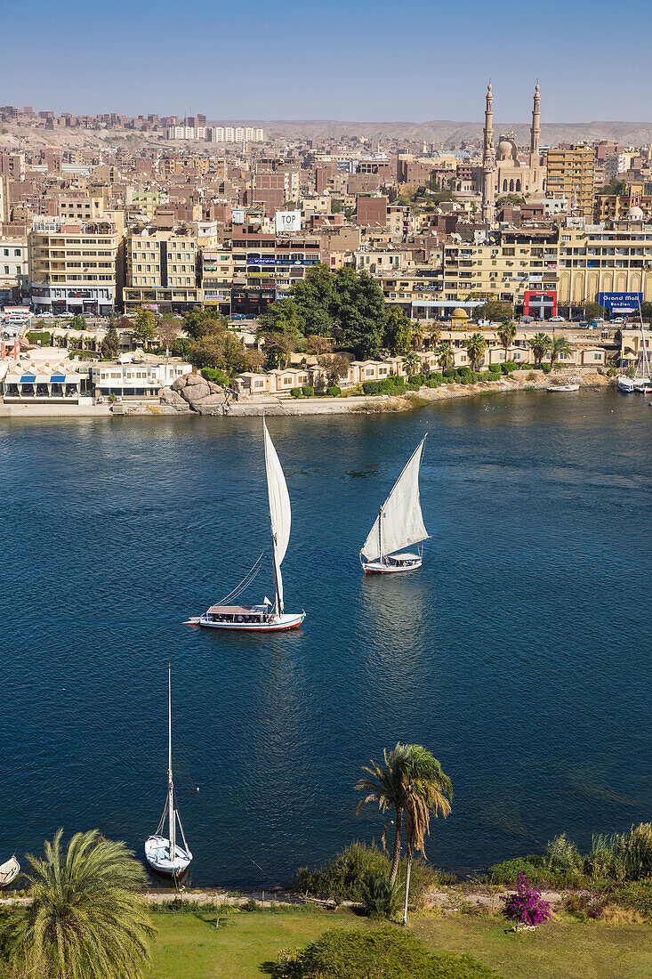 View of Aswan and River Nile, Aswan, Upper Egypt, Egypt, North Africa, Africa