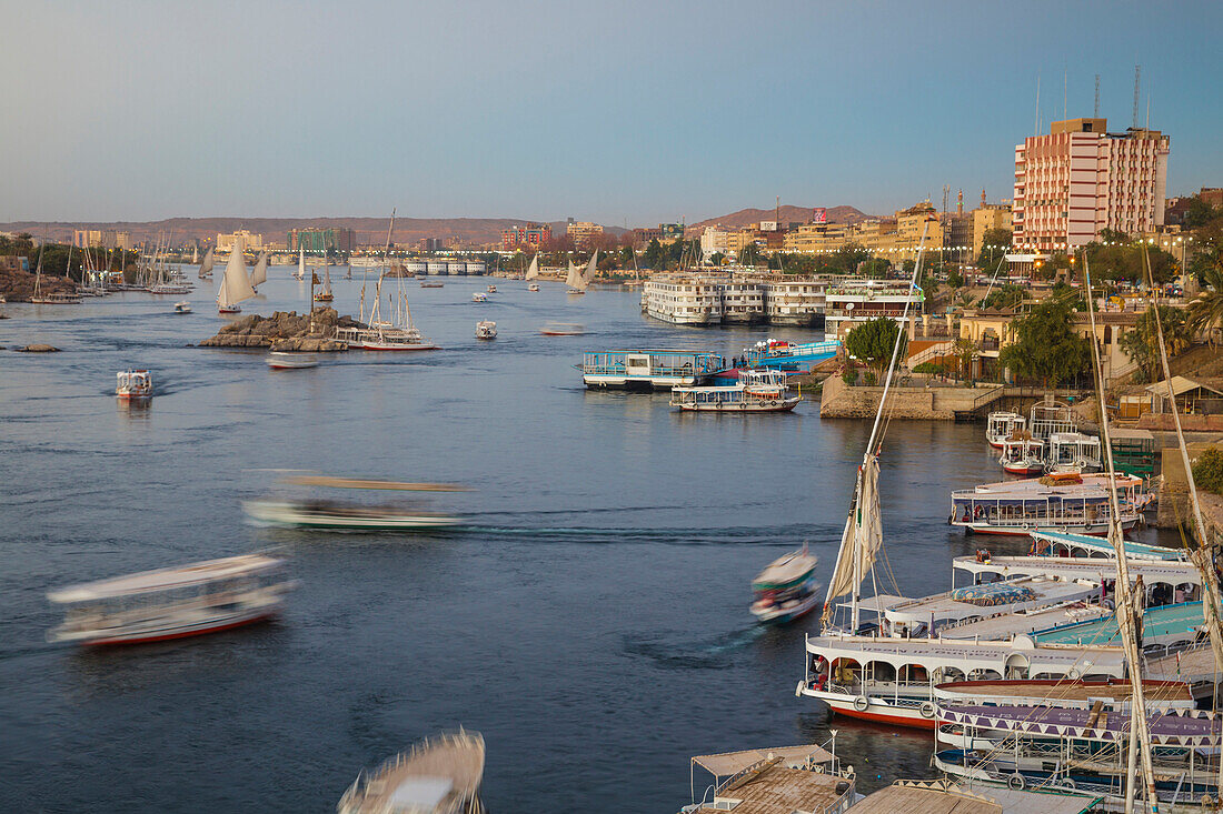 View of Aswan and River Nile, Aswan, Upper Egypt, Egypt, North Africa, Africa