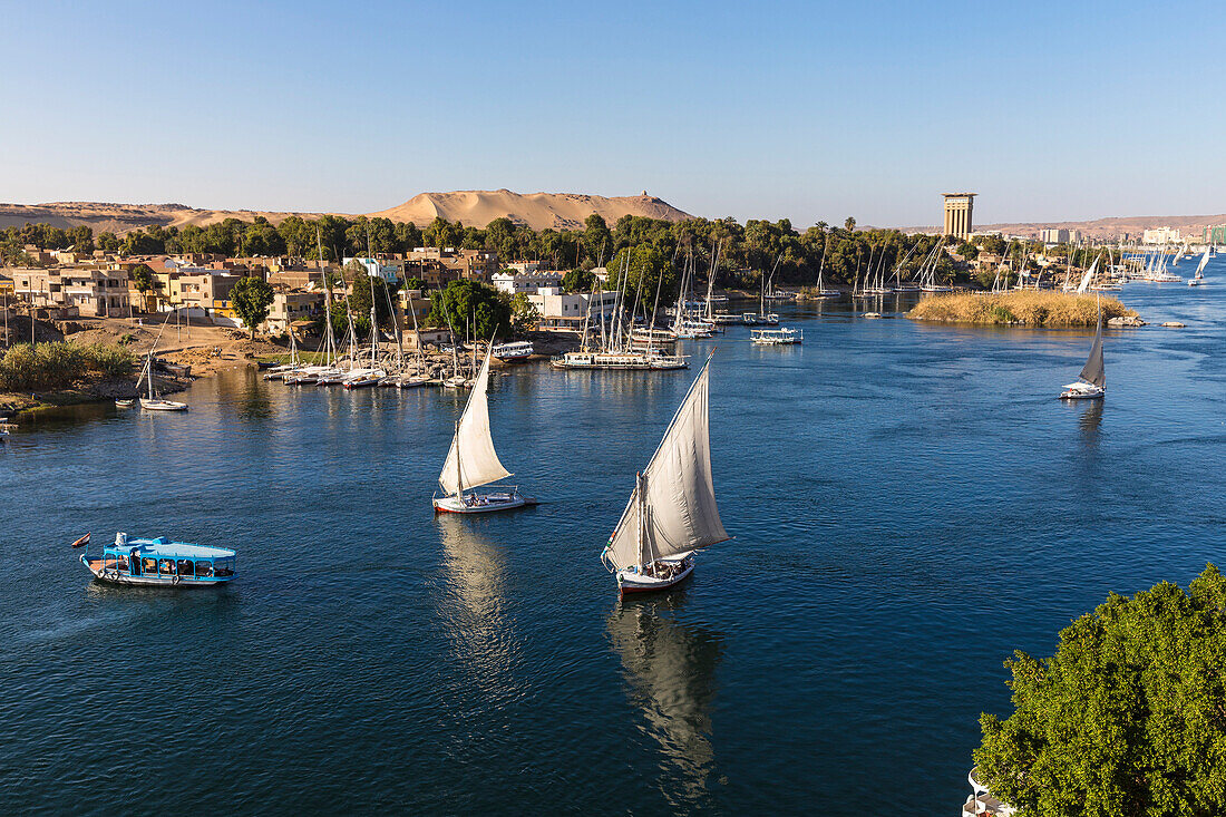 View of The River Nile and Nubian village on Elephantine Island, Aswan, Upper Egypt, Egypt, North Africa, Africa