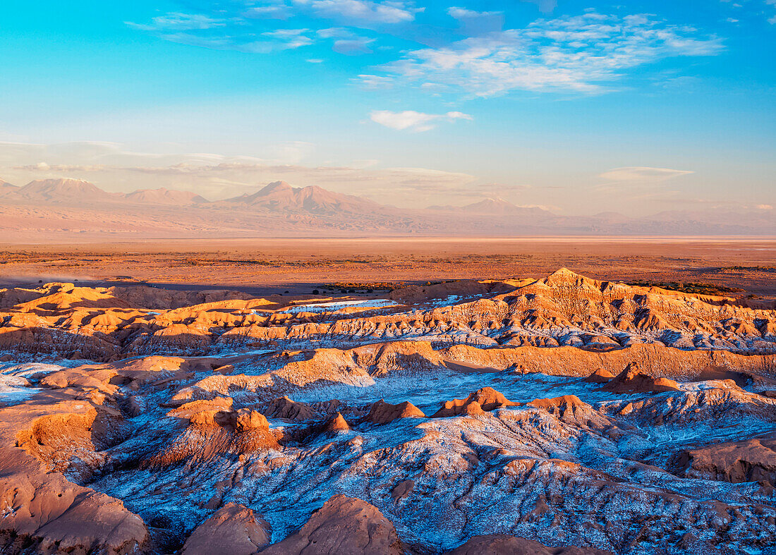 Valle de la Luna (Valley of the Moon) at sunset, near San Pedro de Atacama, elevated view, Atacama Desert, Antofagasta Region, Chile, South America