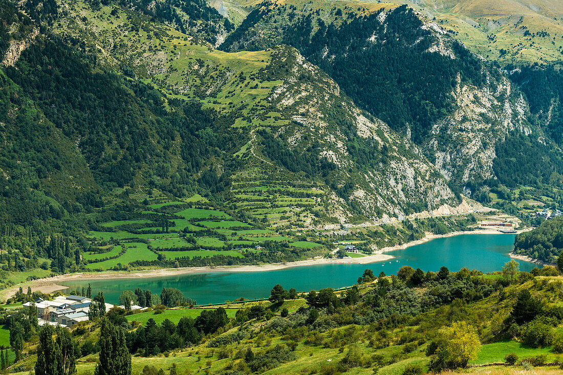 Lake Lanuza reservoir in the scenic upper Tena Valley of the Aragon Pyrenees, Lanuza, Sallent de Gallego, Huesca Province, Spain, Europe