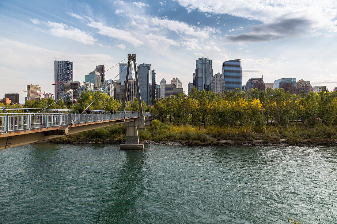 View of Bow River and Downtown from Sunnyside Bank Park, Calgary, Alberta, Canada, North America