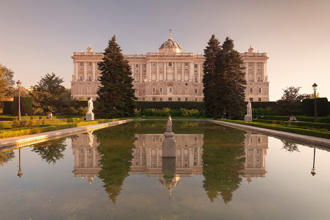 Royal Palace ( Palacio Real), view from Sabatini Gardens (Jardines de Sabatini), Madrid, Spain, Europe