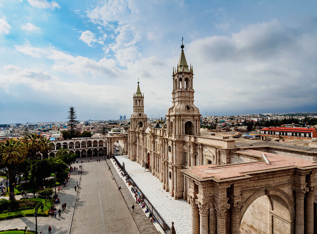 Cathedral, Plaza de Armas, elevated view, Arequipa, Peru, South America