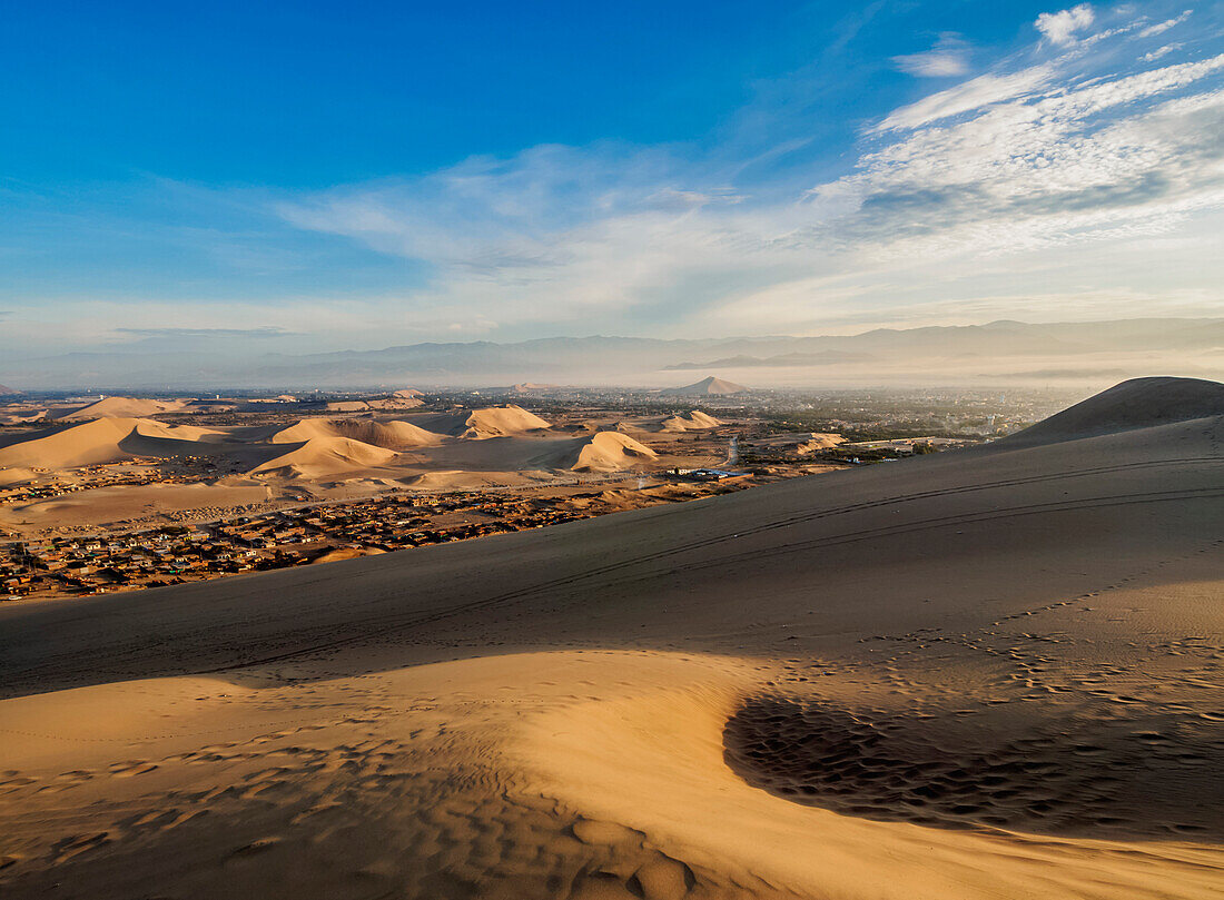 Sand dunes of Ica Desert near Huacachina, sunrise, Ica Region, Peru, South America