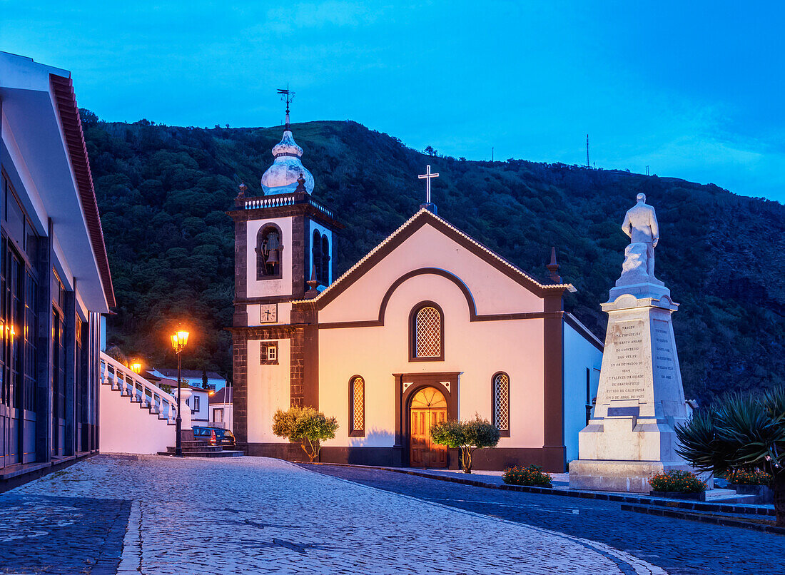 Igreja Matriz de Sao Jorge, Mother Church, Velas, twilight, Sao Jorge Island, Azores, Portugal, Atlantic, Europe