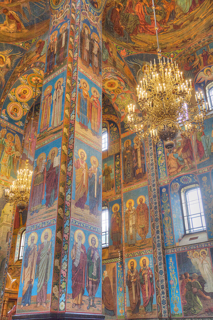 Wall frescos, Church on Spilled Blood (Resurrection Church of Our Saviour), UNESCO World Heritage Site, St. Petersburg, Russia, Europe