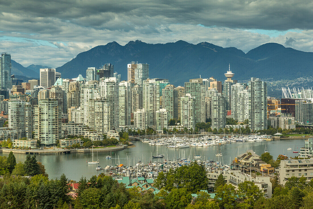 View of Vancouver skyline as viewed from Mount Pleasant District, Vancouver, British Columbia, Canada, North America