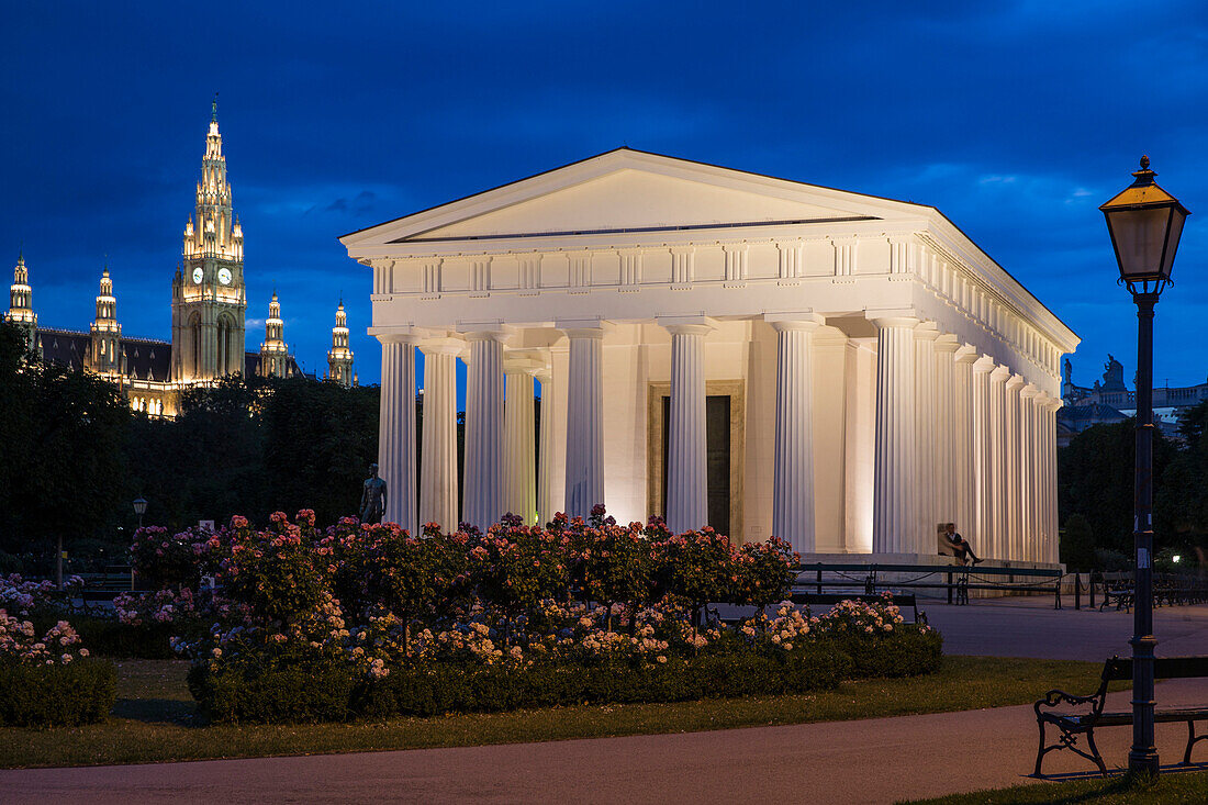 Volksgarten (Peoples Garden), Theseus Temple with Town Hall in the background, Vienna, Austria, Europe