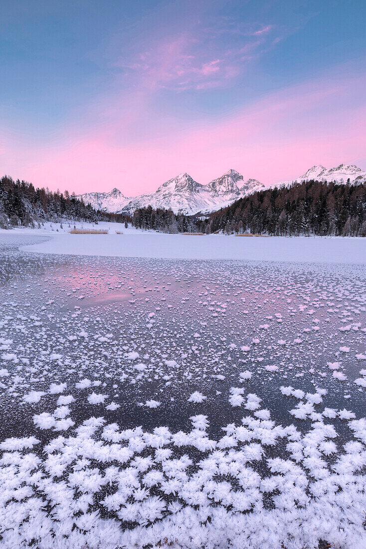 Ice crystals, Lej da Staz, St. Moritz, Engadine, Canton of Graubunden (Grisons), Switzerland, Europe