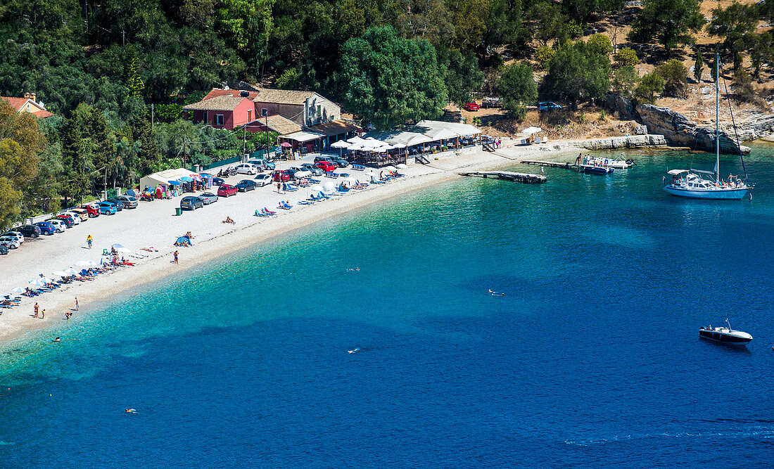 View over Kerasia beach, Corfu, Ionian islands, Greek Islands, Greece, Europe