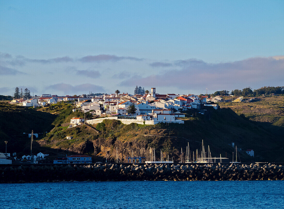 Vila do Porto seen from the ocean, Santa Maria Island, Azores, Portugal, Atlantic, Europe