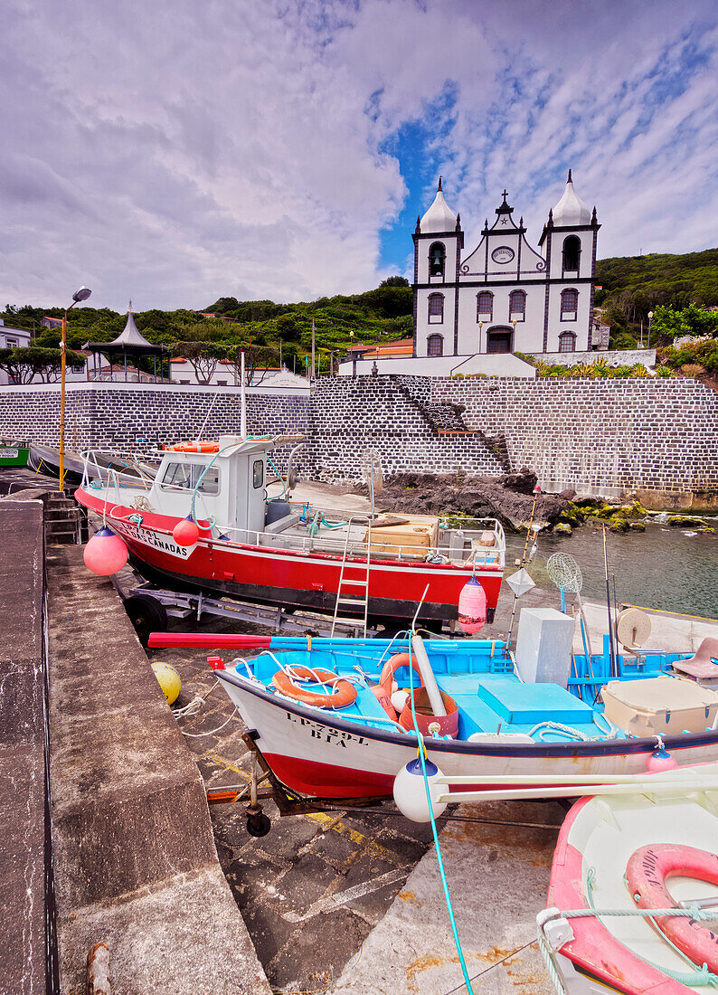 Church of Sao Sebastiao and Port in Calheta de Nesquim, Pico Island, Azores, Portugal, Atlantic, Europe
