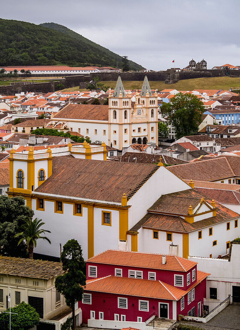 View towards the Santissimo Salvador da Se Church, UNESCO World Heritage Site, Angra do Heroismo, Terceira Island, Azores, Portugal, Atlantic, Europe