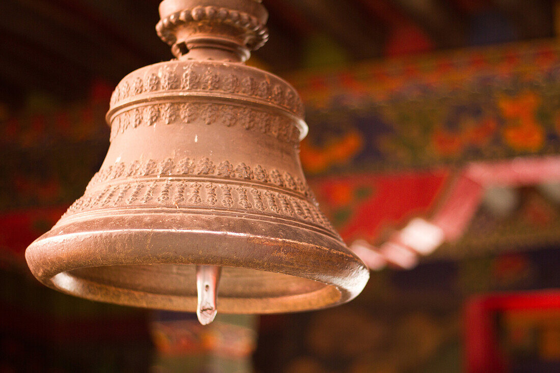 Tashi Lhunpo Monastery ceremonial bell, Shigatse, Tibet, China, Asia