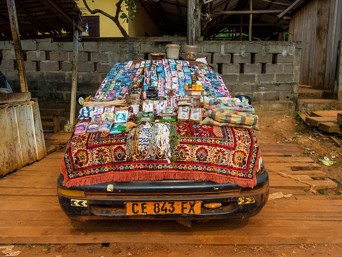 Local store on a car, Libongo, deep in the jungle area, Cameroon, Africa