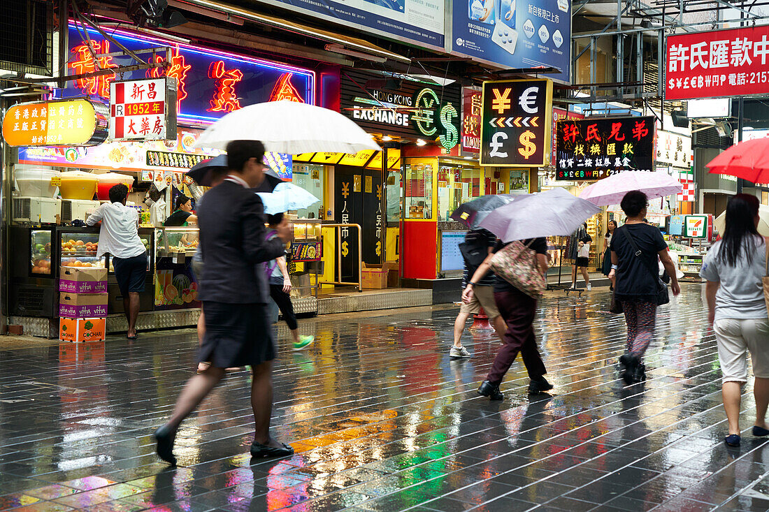 A rainy day in Causeway Bay, Hong Kong Island, Hong Kong, China, Asia