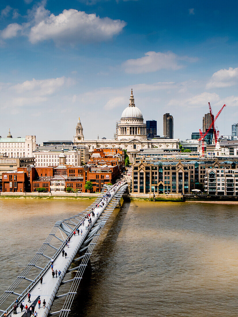 St. Paul's Cathedral and Millennium Bridge from the Tate Gallery, London, England, United Kingdom, Europe