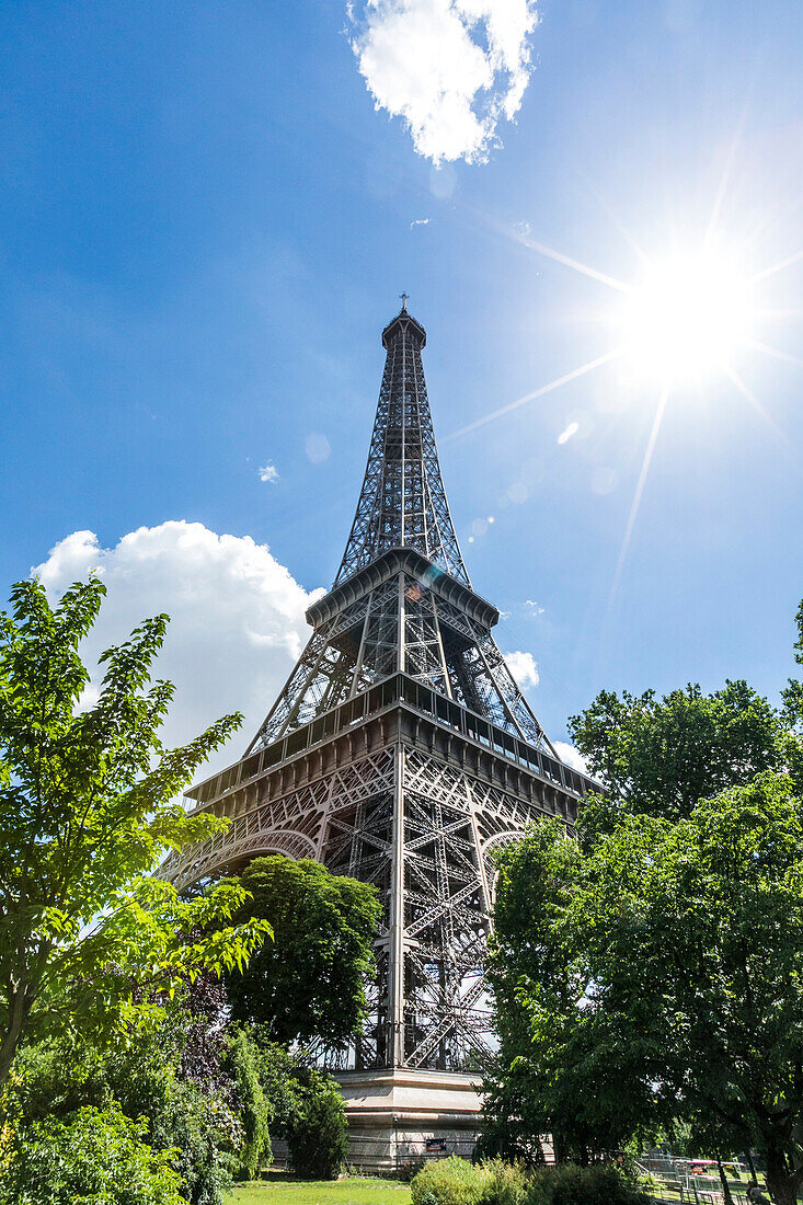 Sunbeams on Eiffel Tower, Paris, Ile de France, France
