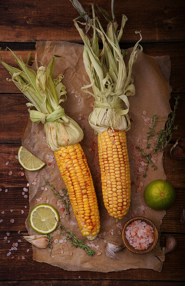 Roasted corn on the cob with lime and salt