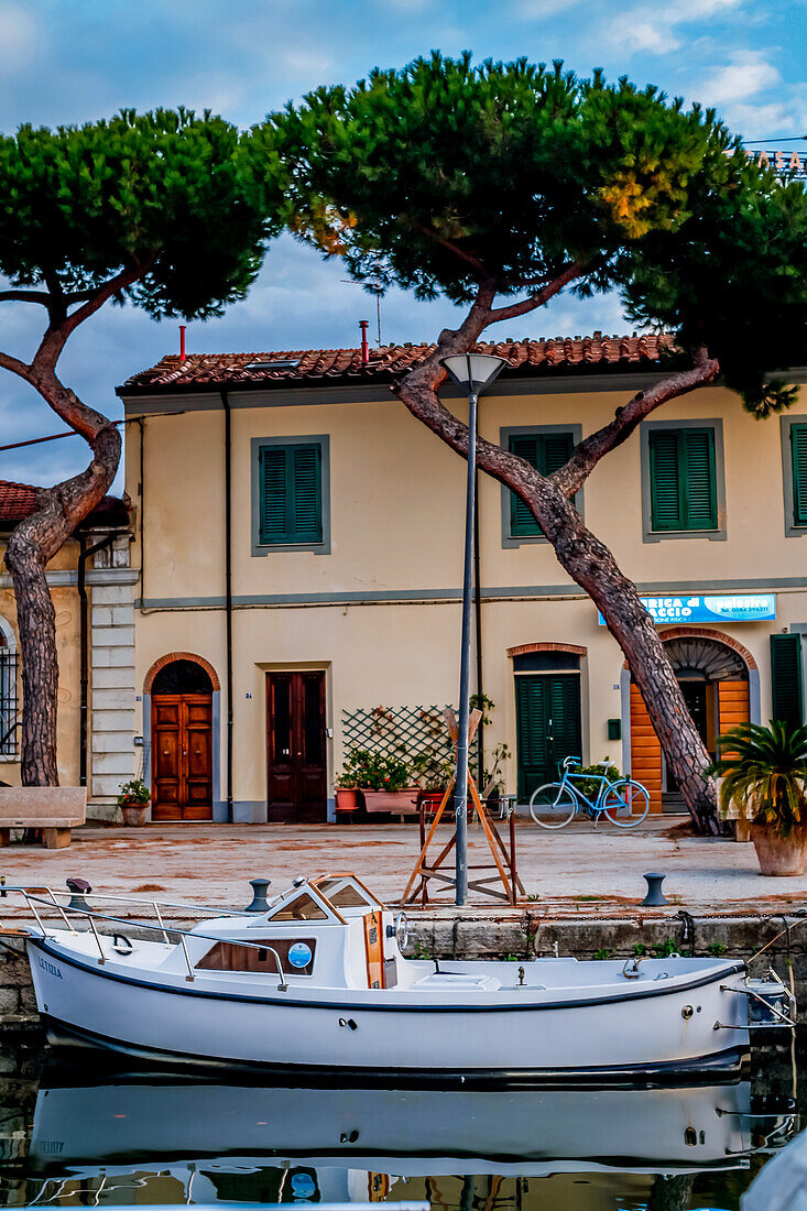 Canale Burlamacco and the Maritime Museum at the sunset in the port of Viareggio, Tuscany, italy