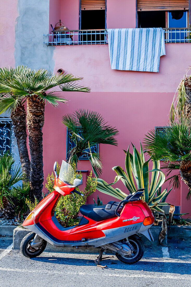 Scooter in Monterosso al Mare, province of La Spezia, Cinque Terre, Liguria, Italy, Europe