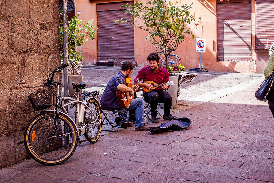 Street musisciants in the university area, Bologna, Emilia-Romagna, Italy, Europe
