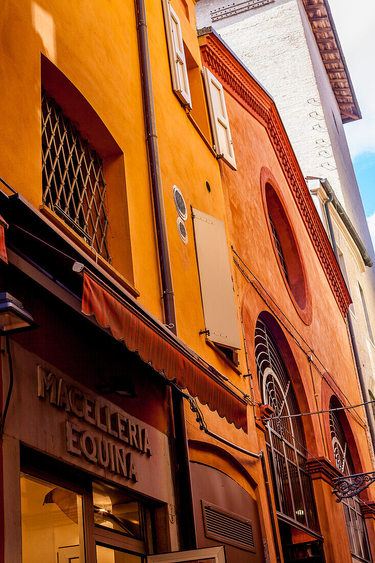 Typische Fasade von Bologna, Altstadt, Emilia Romania, Italien, Europa