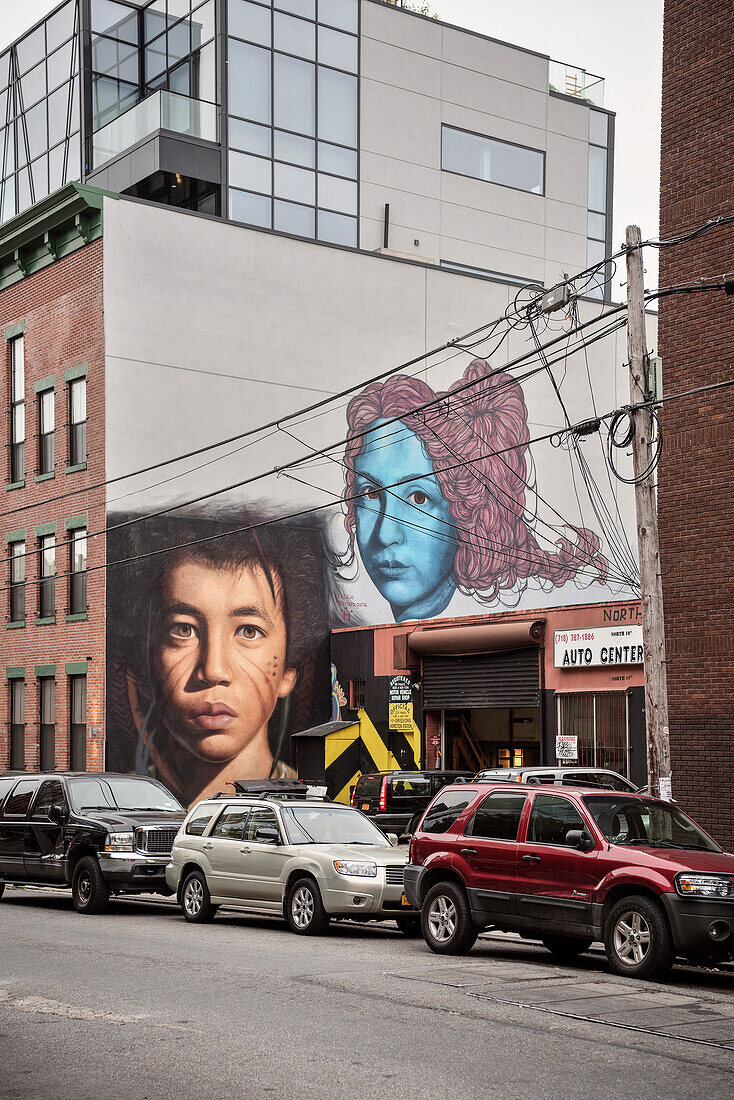 Wandgemälde in den Straßen von Williamsburg, Brooklyn, New York City, Vereinigte Staaten von Amerika, USA, Nordamerika