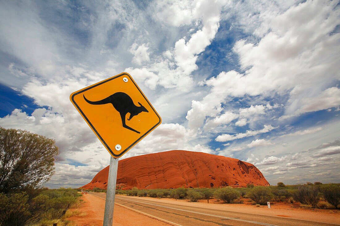 Uluru with Kangaroo Sign This was the only sign we found around the rock that could be photographed with this angle