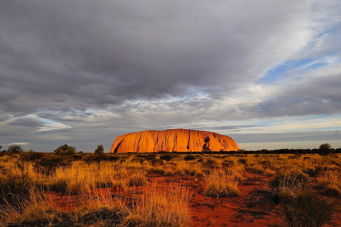 Rock formations on landscape, Uluru, Uluru-Kata Tjuta National Park, Northern Territory, Australia, Oceania.