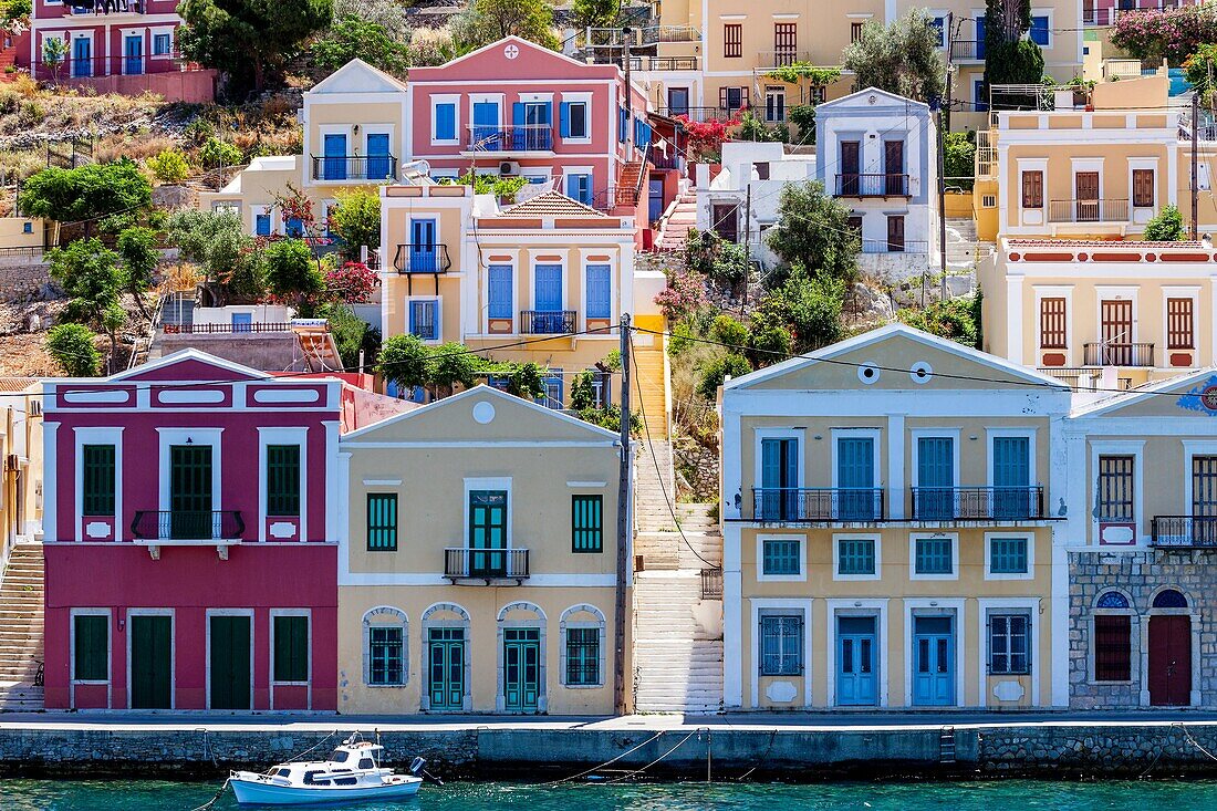 Colourful Houses, Symi Island, Dodecanese, Greece.