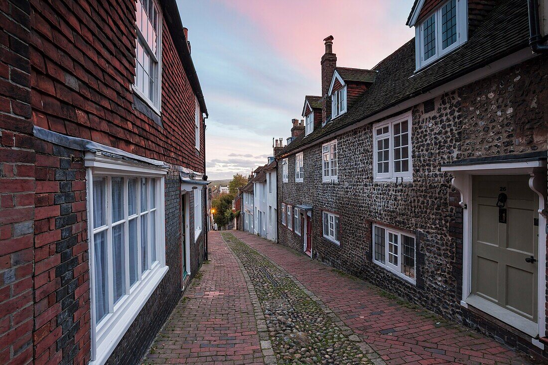 Sunset on Keere Street in Lewes, East Sussex, England.