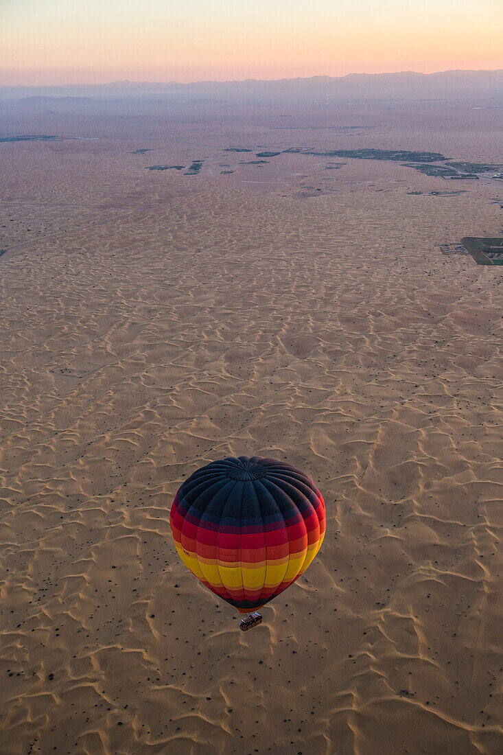 Hot air balloon above the desert of Dubai, UAE, Asia