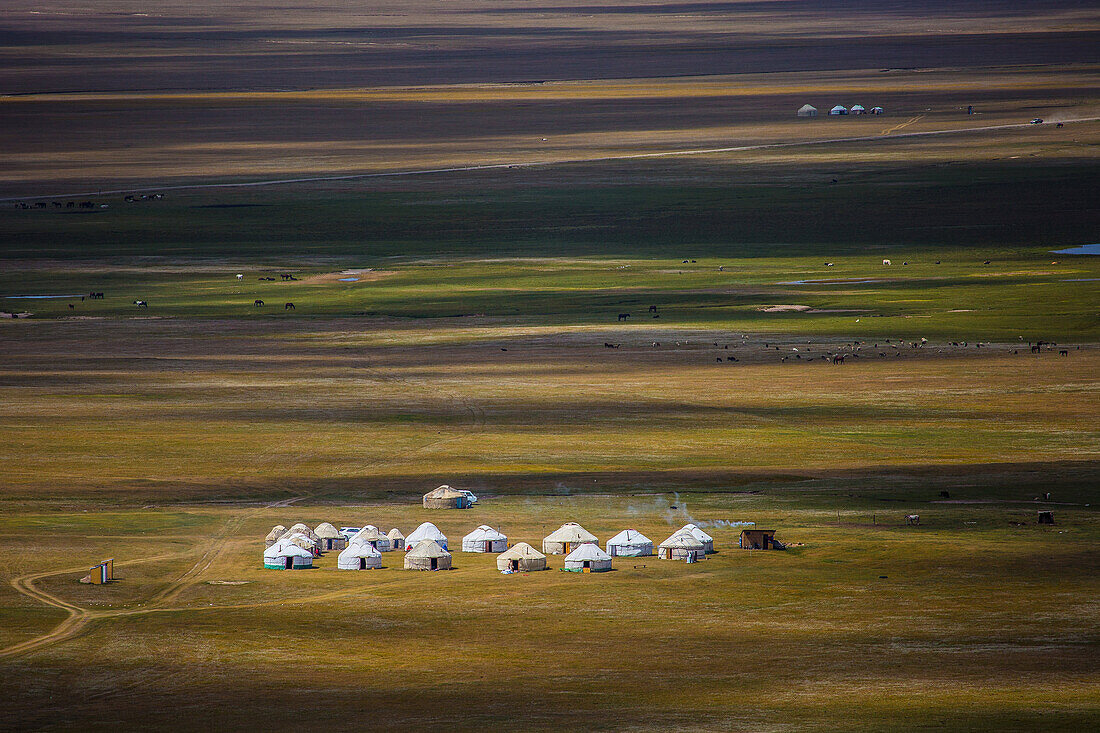 Yurts at Song Kol Lake in Kyrgyzstan, Asia