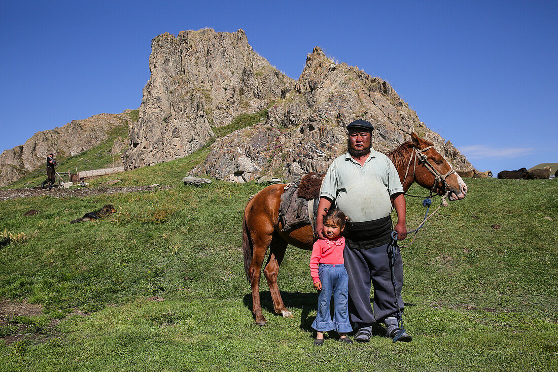 Kyrgyz family and half nomads, Kyrgyzstan, Asia