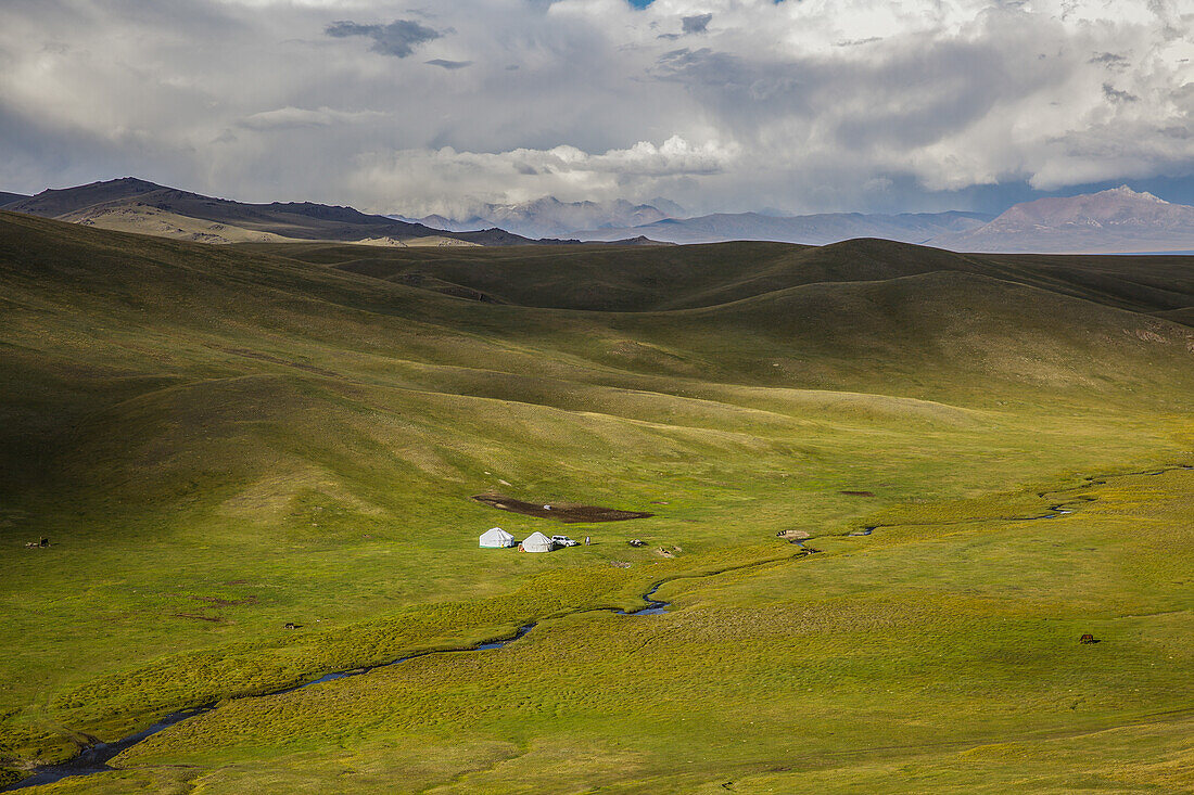 Yurts at Song Kol Lake in Kyrgyzstan, Asia