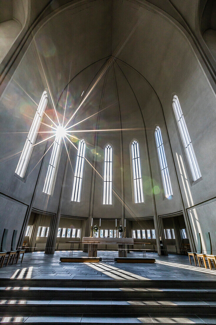 Interior view of Hallgrimskirkja, the largest Lutheran church in Reykjavik, Iceland, Polar Regions