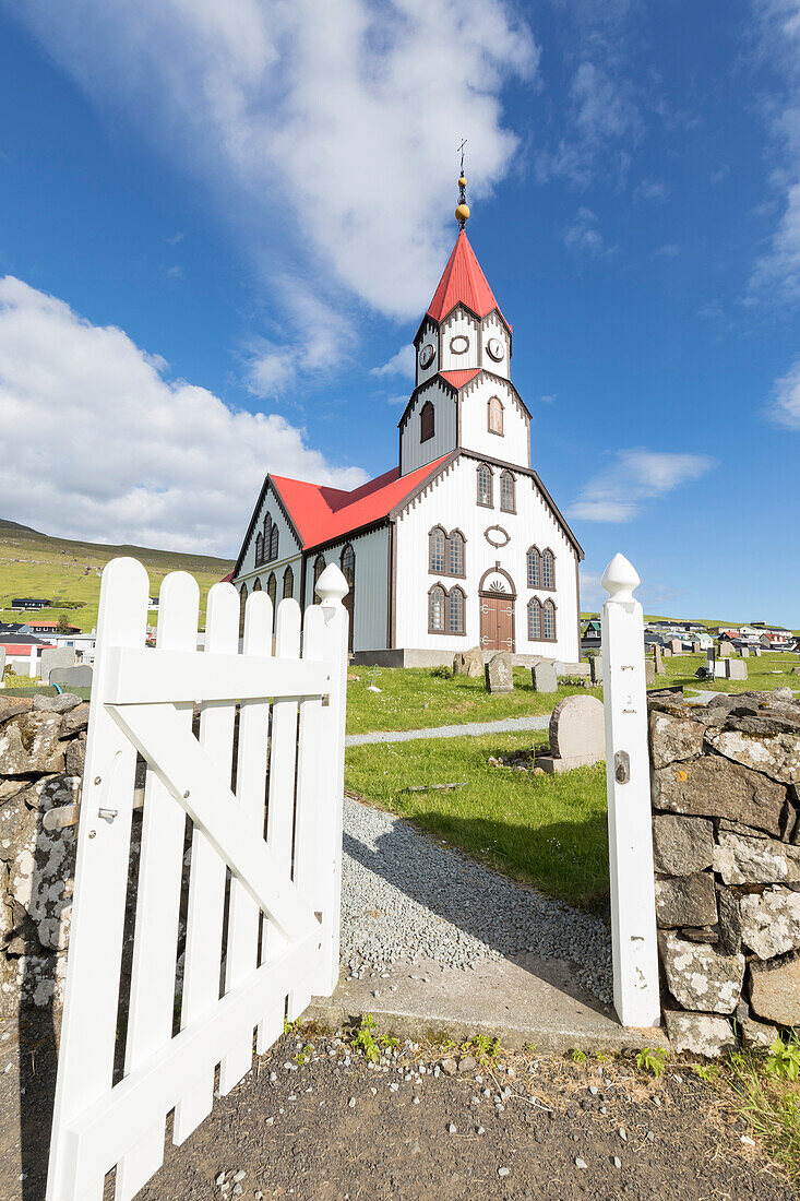 Church of Sandavagur, Vagar Island, Faroe Islands, Denmark, Europe