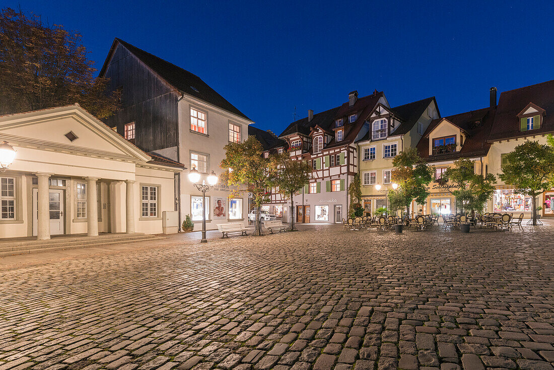 Square in the Upper Town at dusk, Meersburg, Baden-Wurttemberg, Germany, Europe