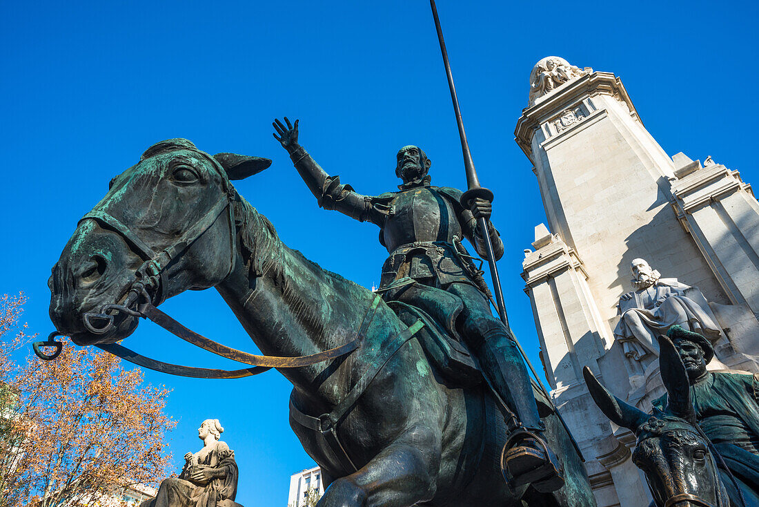 Don Quixote statue at Plaza de Espana, Madrid, Spain, Europe