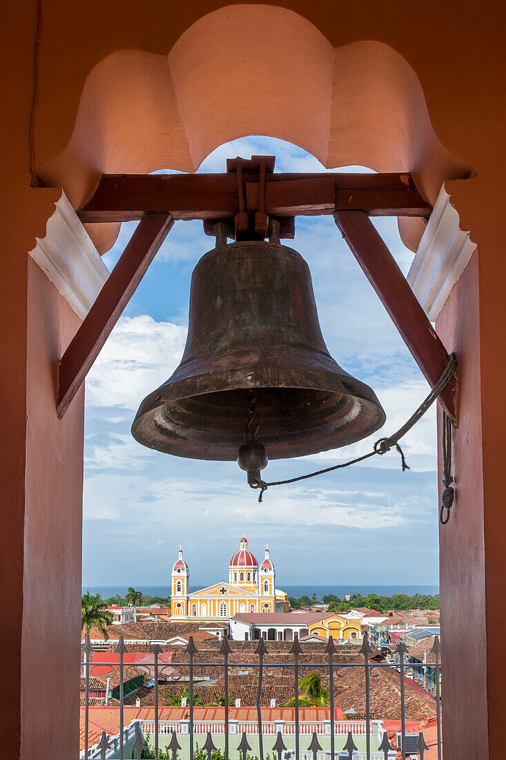 View from the bell tower of the church La Merced to the Cathedral of Granada, Granada, Nicaragua, Central America