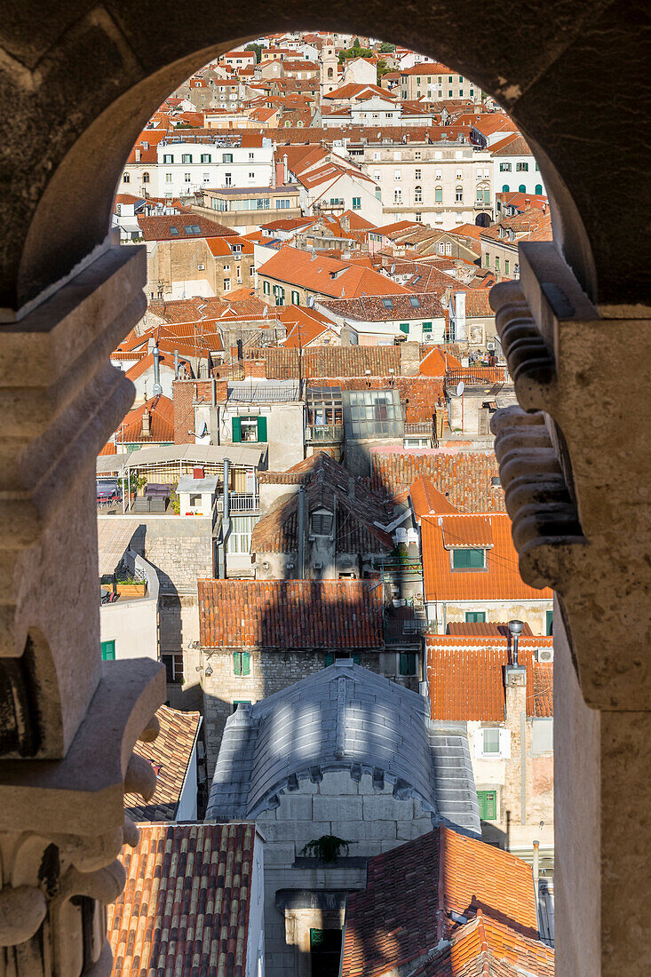View from the Sveti Duje Cathedral over the old town of Split, Croatia, Europe
