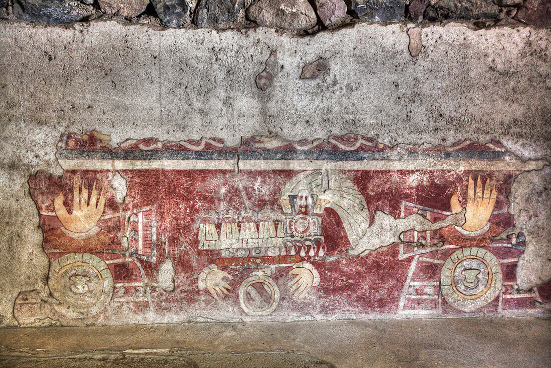 Wall Mural of the Healing Hands, Palace of Tetitla, Teotihuacan Archaeological Zone, UNESCO World Heritage Site, State of Mexico, Mexico, North America