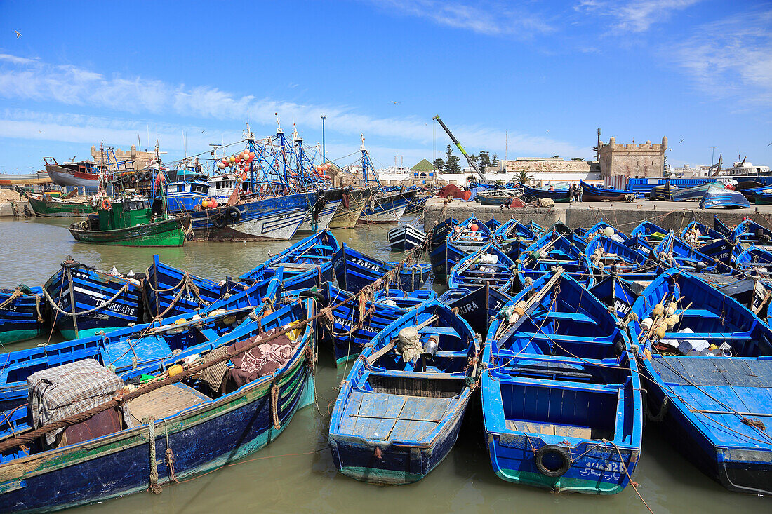 Skala du Port, fishing boats and Harbor, Essaouira, Morocco, Atlantic Coast, North Africa, Africa