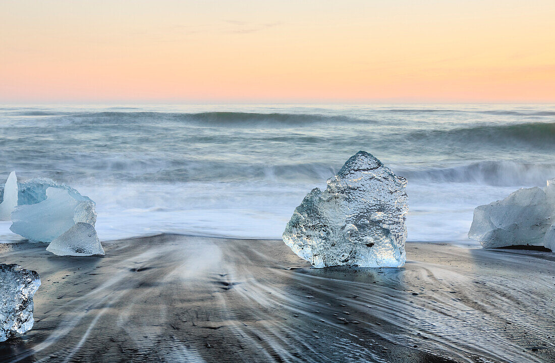 Icebergs on Jokulsarlon black ice beach, Iceland, Polar Regions