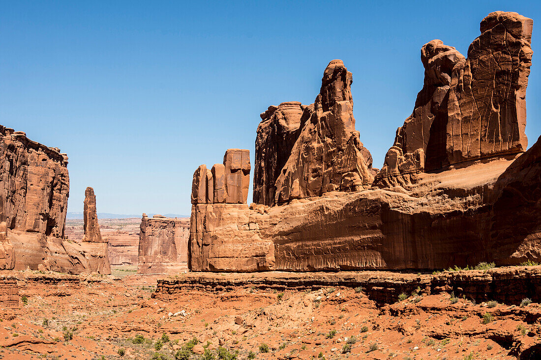 Sandstone towers along Park Avenue canyon, Arches National Park, Moab, Utah, United States of America, North America